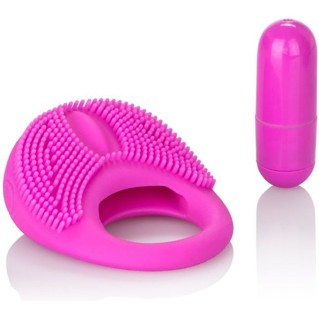 Розовое эрекционное кольцо с щеточкой и вибрацией Silicone Intimacy Enhancer - Couples Enhancers. Фотография 2.