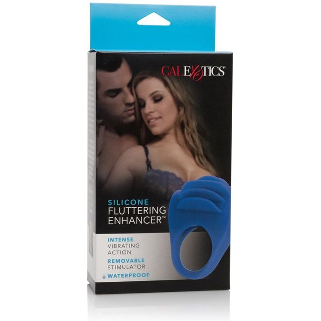 Синее эрекционное кольцо с рёбрышками и вибрацией Silicone Fluttering Enhancer - Couples Enhancers. Фотография 3.