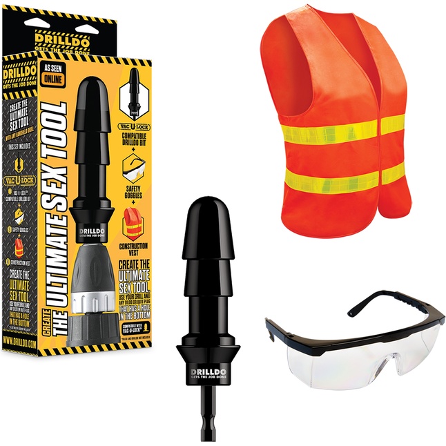 Комплект для секс-дрели DRILLDO - бит-адаптер, очки, жилет. Фотография 2.