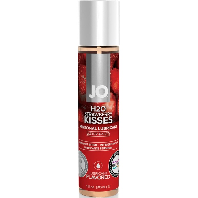 Лубрикант на водной основе с ароматом клубники JO Flavored Strawberry Kisses - 30 мл - JO H2O Flavors