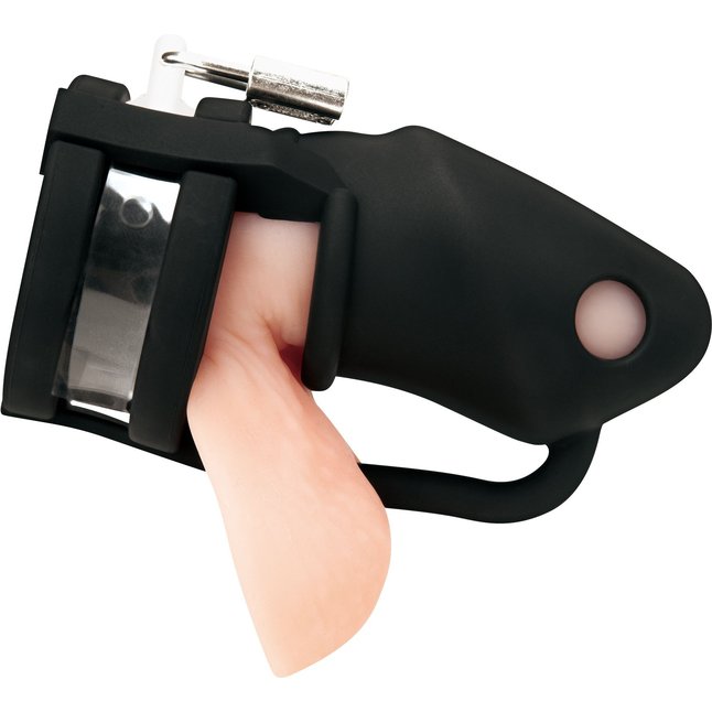 Черная клетка для пениса Silicone Small 2 in Cock Cage With Ball Divider. Фотография 3.