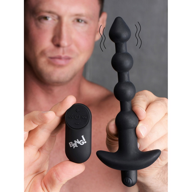 Черные анальные бусы с вибрацией и пультом ДУ 28X Remote Control Vibrating Silicone Anal Beads - 19 см - Bang!. Фотография 8.