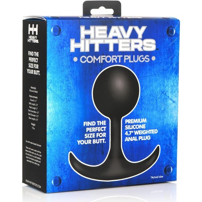 Черная анальная пробка с утяжелением Comfort Plugs Premium Silicone 4.7’’ Weighted Round Plug - 12 см - Heavy hitters. Фотография 3.