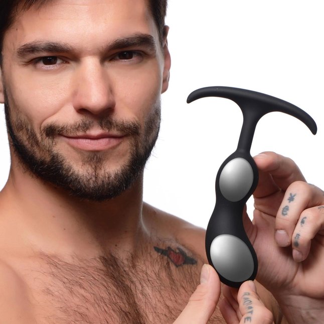 Черный массажер простаты с утяжелителями Premium Silicone Weighted Prostate Plug Medium - 16,3 см - Heavy hitters. Фотография 3.