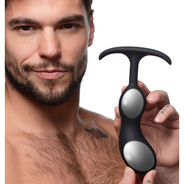 Черный массажер простаты с утяжелителями Premium Silicone Weighted Prostate Plug Large - 18,8 см - Heavy hitters. Фотография 3.