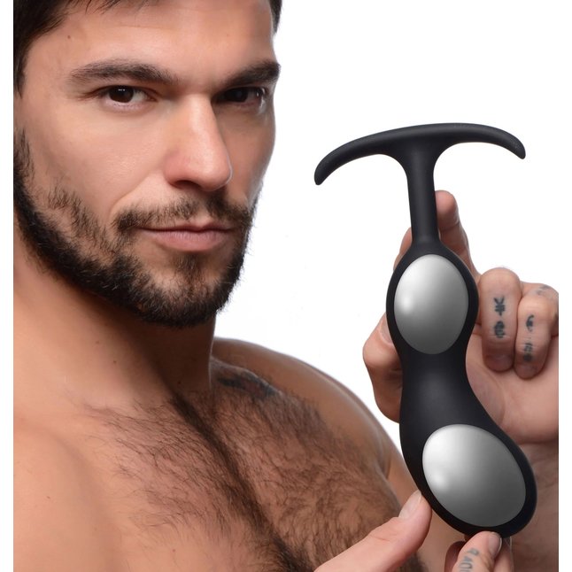 Черный массажер простаты с утяжелителями Premium Silicone Weighted Prostate Plug XL - 20,8 см - Heavy hitters. Фотография 3.