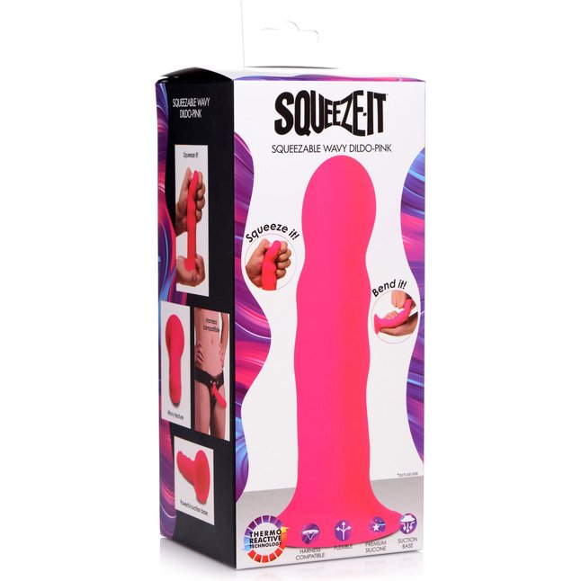 Розовый гибкий фаллоимитатор Squeeze-It Wavy Dildo - 18,3 см - Squeeze-it. Фотография 4.