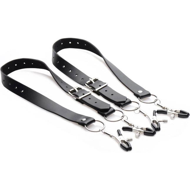 Ремни с зажимами для половых губ Spread Labia Spreader Straps with Clamps - Master Series. Фотография 2.