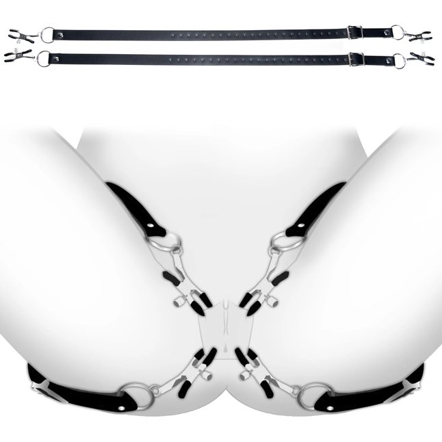 Ремни с зажимами для половых губ Spread Labia Spreader Straps with Clamps - Master Series. Фотография 4.