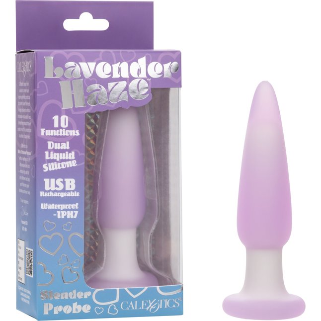 Сиреневая анальная пробка Slender Probe с вибрацией - 11,5 см - Lavender Haze. Фотография 2.
