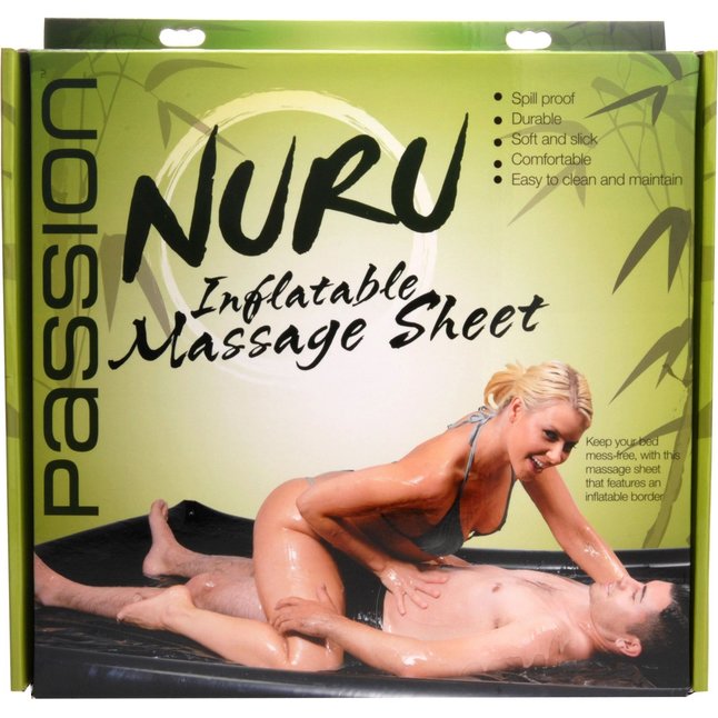 Черная виниловая простынь с надувными краями Nuru Inflatable Vinyl Massage Sheet - Passion. Фотография 4.