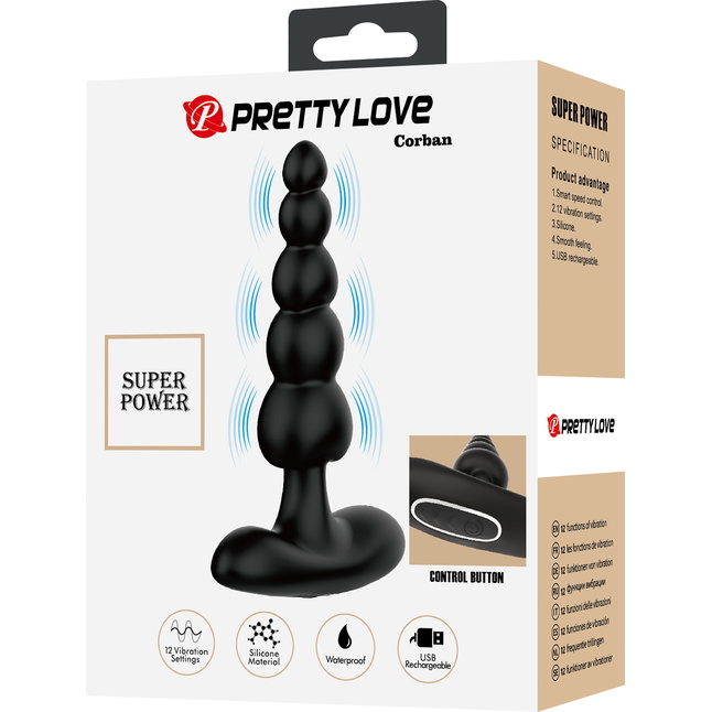 Черный анальный вибростимулятор Corban - 12 см - Pretty Love. Фотография 10.