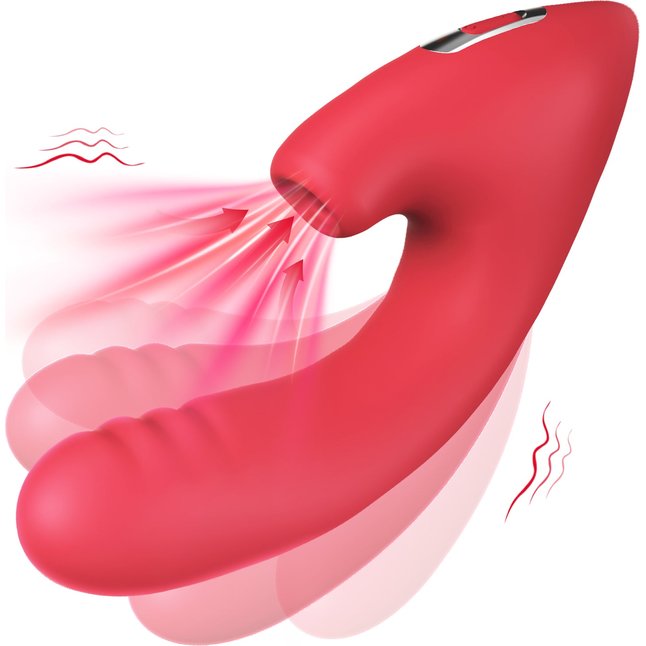 Красный двойной стимулятор Cardinal с вибрацией и вакуумом - 20,2 см. Фотография 3.