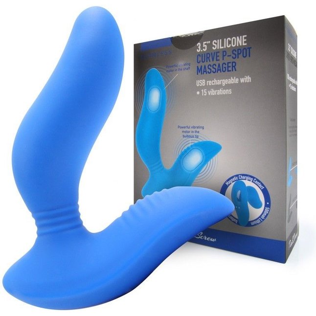 Синий вибромассажер простаты 3,5’’ Curve P-spot Massager - 12 см. Фотография 2.