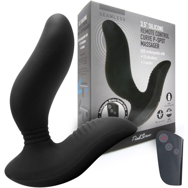 Черный вибромассажер простаты 3,5’’ Remote Control Curve P-spot Massager - 12 см. Фотография 2.