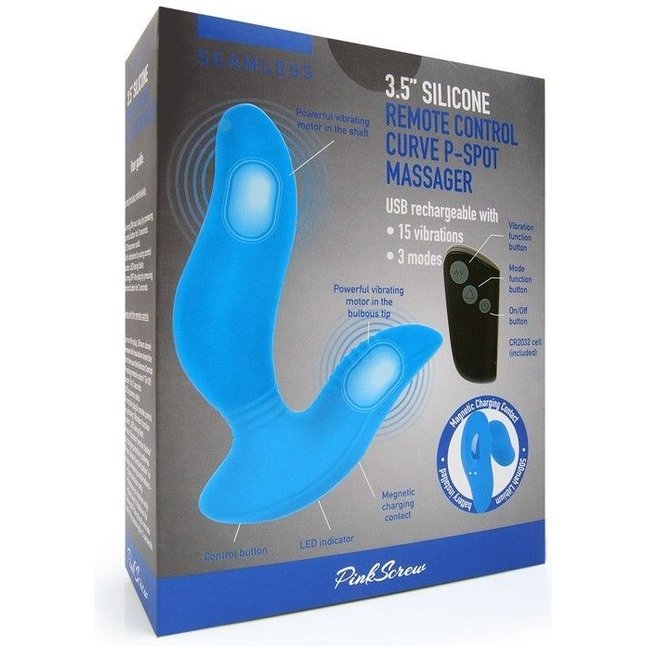 Синий вибромассажер простаты 3,5’’ Remote Control Curve P-spot Massager - 12 см. Фотография 4.