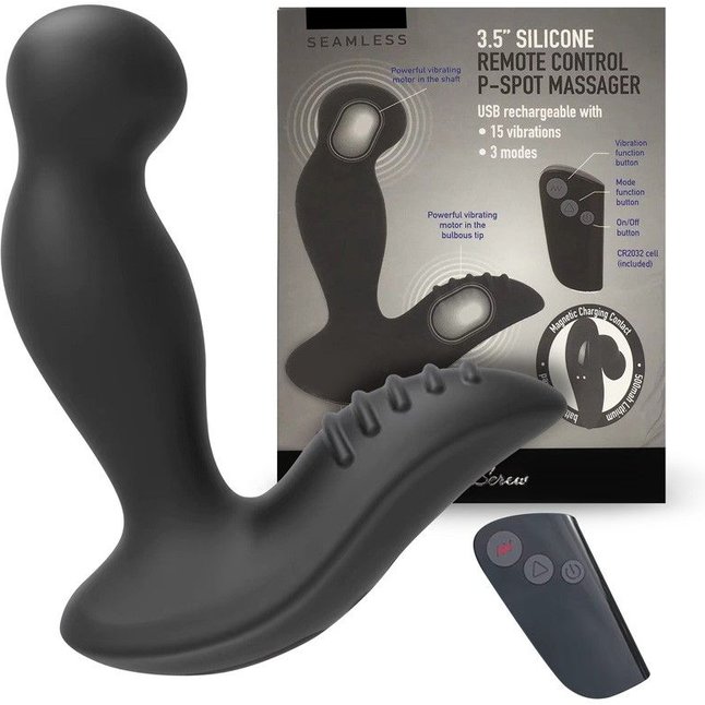 Черный вибромассажер простаты 3,5’’ Remote Control P-spot Massager - 12,5 см. Фотография 2.