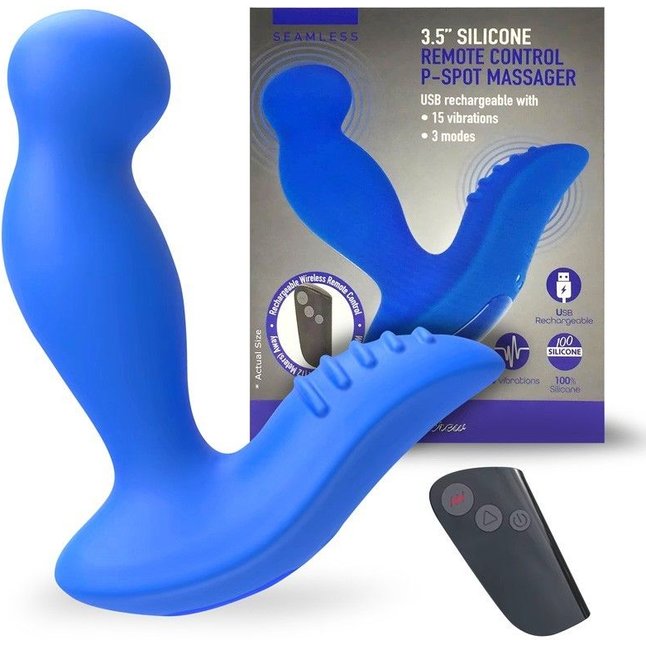 Синий вибромассажер простаты 3,5’’ Remote Control P-spot Massager - 12,5 см. Фотография 2.