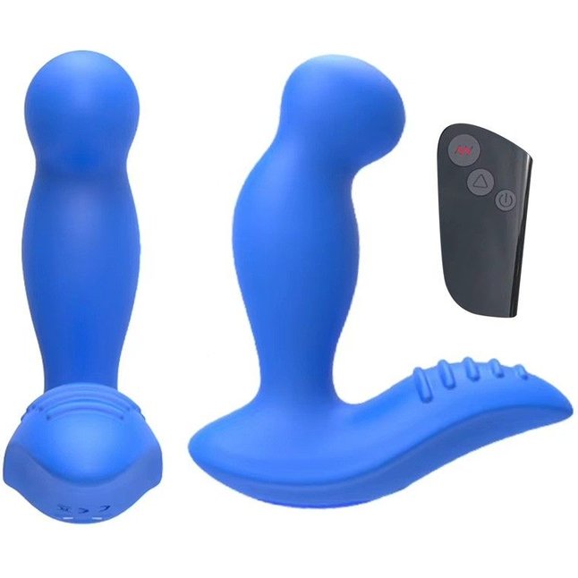 Синий вибромассажер простаты 3,5’’ Remote Control P-spot Massager - 12,5 см. Фотография 3.