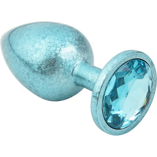 Голубая алюминиевая анальная пробка с кристаллом - 6 см. Фотография 2.
