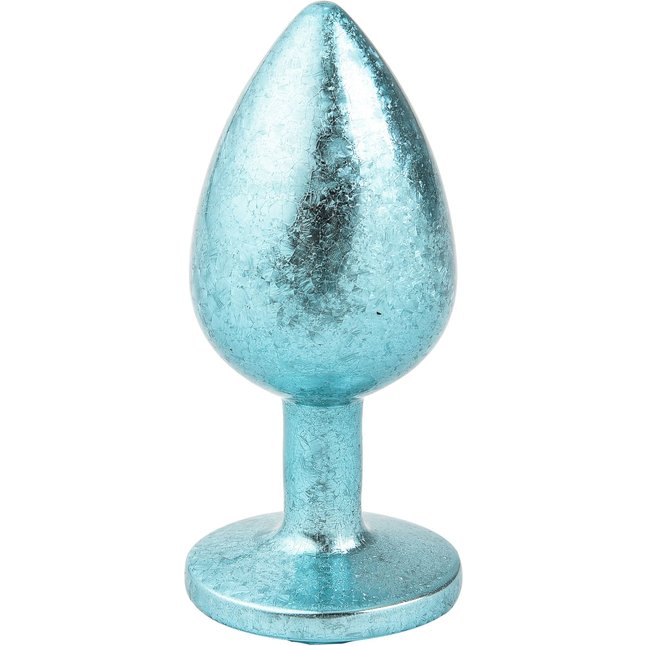 Голубая алюминиевая анальная пробка с кристаллом - 6 см. Фотография 3.