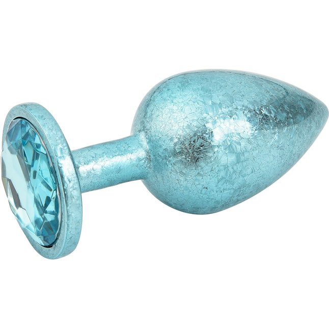Голубая алюминиевая анальная пробка с кристаллом - 6 см. Фотография 4.