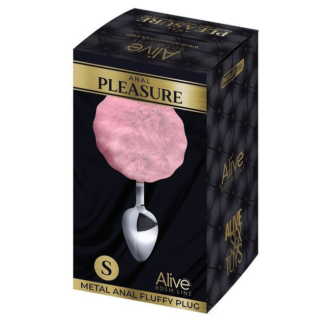 Серебристая анальная втулка с розовым хвостиком Alive Metal Anal Fluffly Plug S - Alive. Фотография 2.