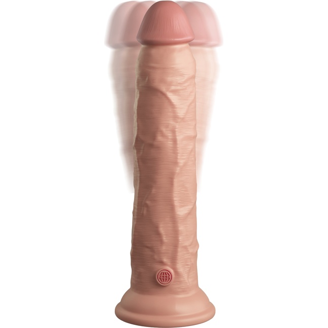 Телесный вибратор-реалистик на присоске 9’’ Vibrating Silicone Dual Density Cock - 24,8 см - King Cock Elite. Фотография 4.