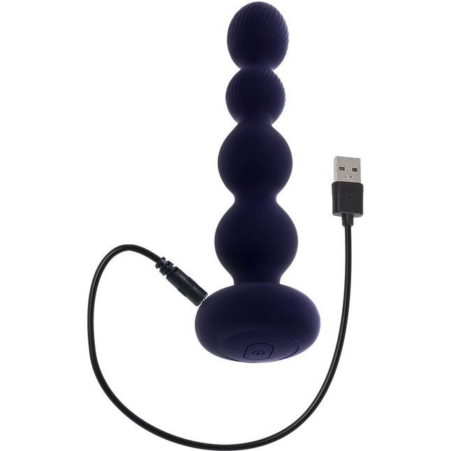 Фиолетовые анальные бусы с вибрацией и вращением Pleasure Orbit - 17,8 см. Фотография 4.