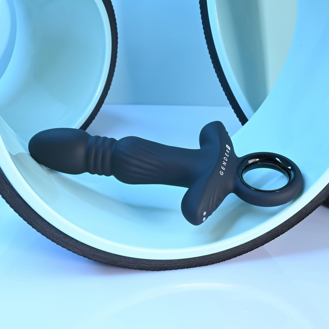 Черный анальный вибростимулятор с поступательными движениями Slayer - 20 см. Фотография 8.