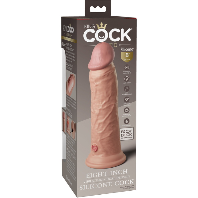 Телесный вибратор-реалистик 8 Vibrating Silicone Dual Density Cock - 22 см - King Cock Elite. Фотография 8.