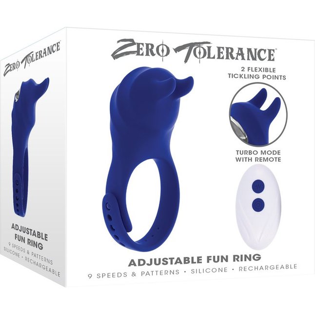 Синее эрекционное виброкольцо с клиторальной подушечкой и пультом ДУ Adjustable Fun Ring. Фотография 8.