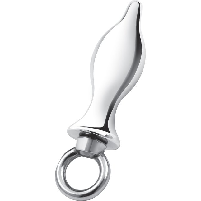 Металлический плаг с кольцом Stainless Steel Metal Tapered Butt Plug With Loop Hardware - 10 см. Фотография 3.