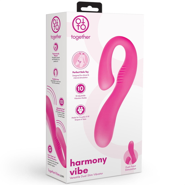 Розовый вибромассажер с клиторальным отростком Harmony Vibe - 16,8 см. Фотография 8.