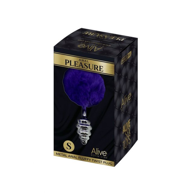 Анальная пробка Metal Anal Fluffly Twist Plug S с фиолетовым хвостиком - Alive. Фотография 3.