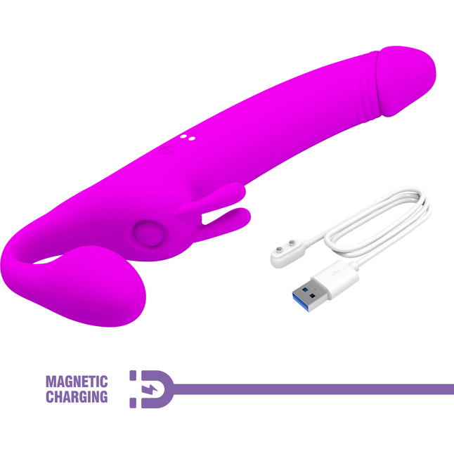 Лиловый безремневой страпон с вибрацией Zanini - Pretty Love. Фотография 8.