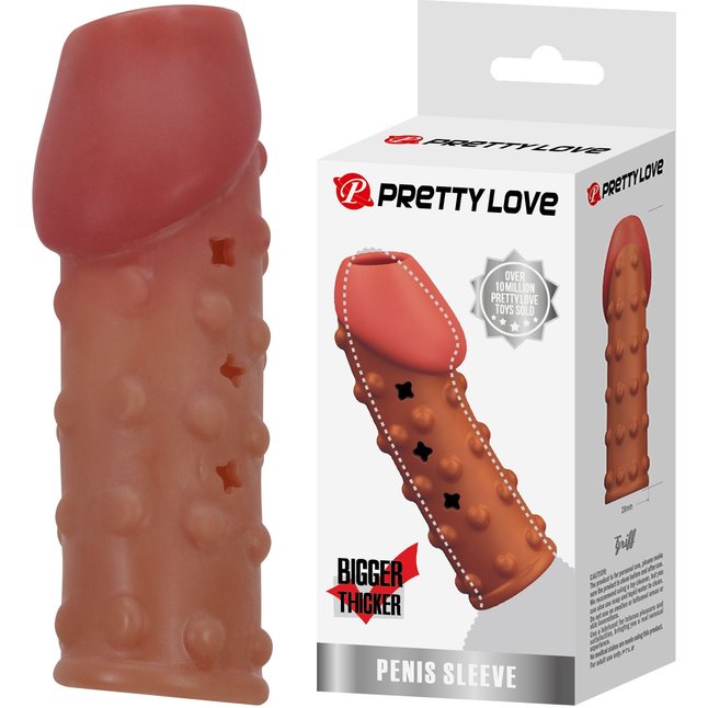 Телесная открытая насадка на пенис с бугорками - 19,8 см - Pretty Love. Фотография 3.