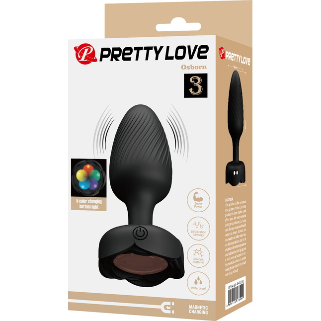 Черная анальная вибропробка с подсветкой Osborn - 9,8 см - Pretty Love. Фотография 9.