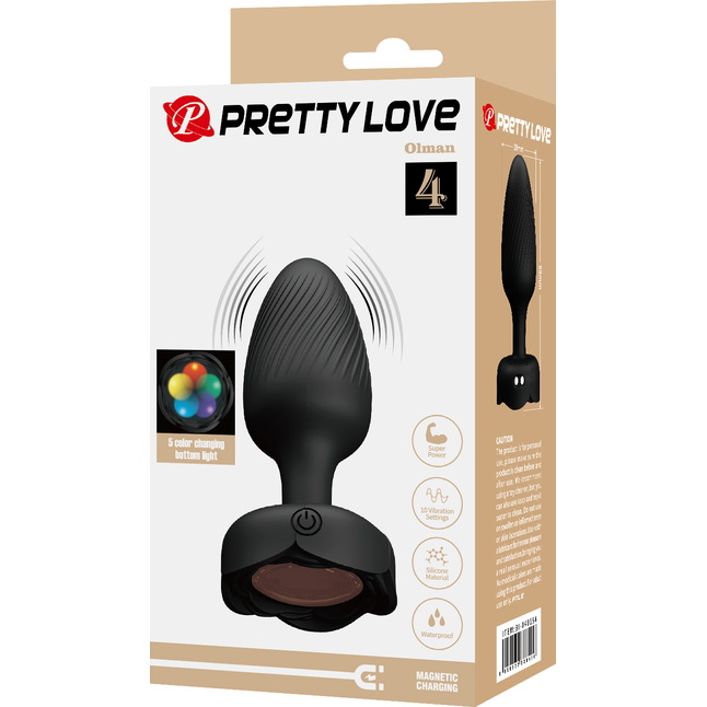 Черная анальная вибропробка с подсветкой Olman - 8,8 см - Pretty Love. Фотография 8.