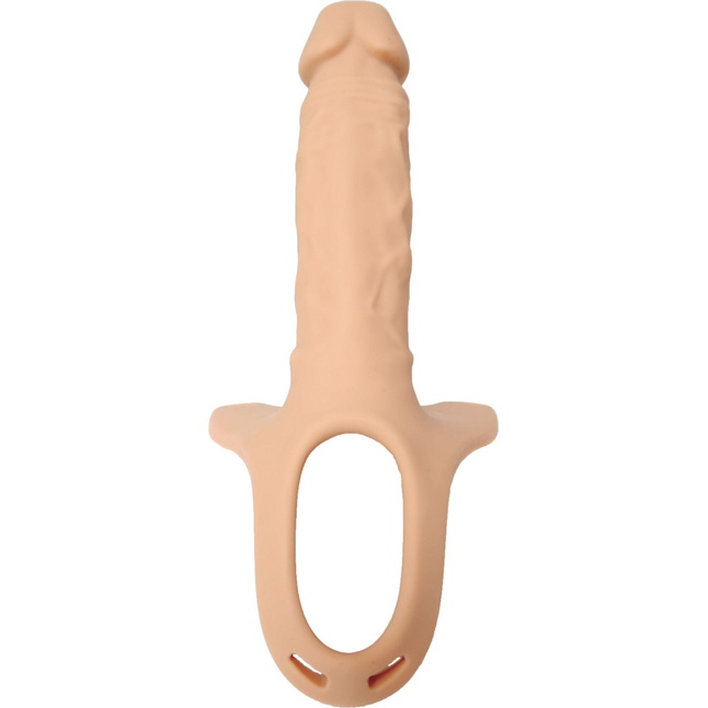 Телесный полый страпон на ремешках - 16,5 см. Фотография 7.