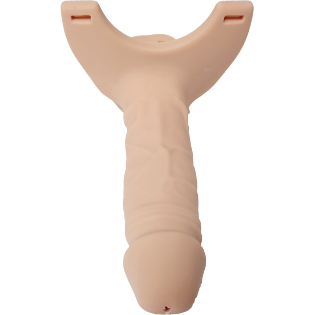 Телесный полый страпон на ремешках - 16,5 см. Фотография 8.