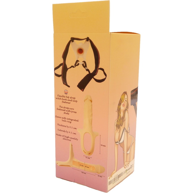 Телесный полый страпон на ремешках - 16,5 см. Фотография 10.