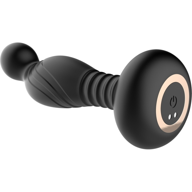Черный массажер простаты с вибрацей и возвратно-поступательными движениями. Фотография 4.