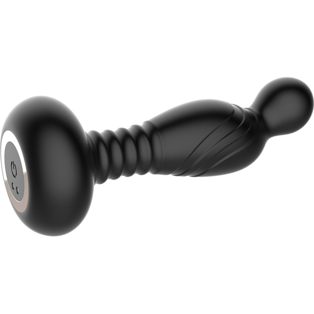 Черный массажер простаты с вибрацей и возвратно-поступательными движениями. Фотография 5.