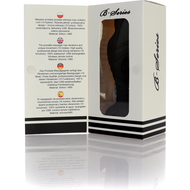 Черный массажер простаты с вибрацей и возвратно-поступательными движениями. Фотография 9.