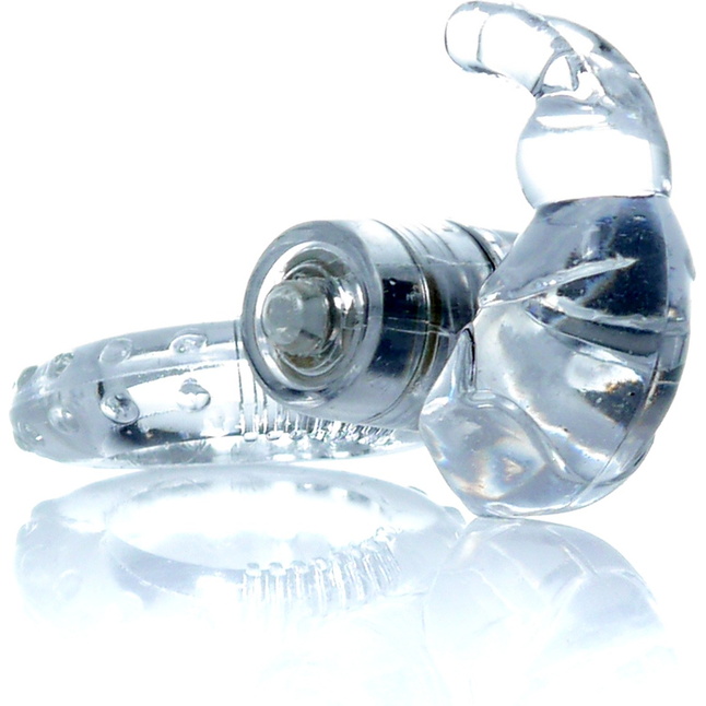 Прозрачное эрекционное виброкольцо с клиторальным зайчиком. Фотография 4.