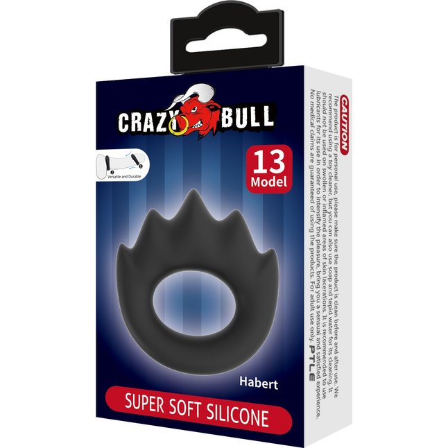 Черное эрекционное кольцо Habert - Crazy Bull. Фотография 2.