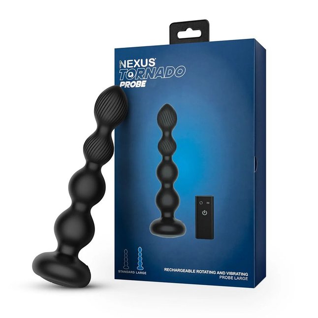 Черная анальная виброёлочка Nexus Tornado Beaded Probe Large с функцией вращения. Фотография 3.