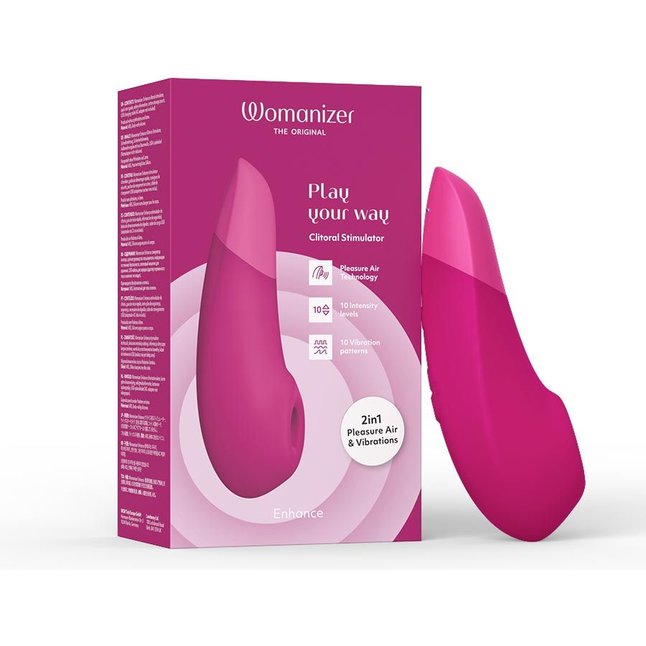 Розовый бесконтактный клиторальный стимулятор Womanizer Enhance с вибрацией. Фотография 6.