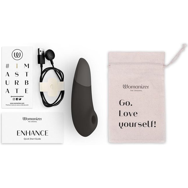 Черный бесконтактный клиторальный стимулятор Womanizer Enhance с вибрацией. Фотография 5.